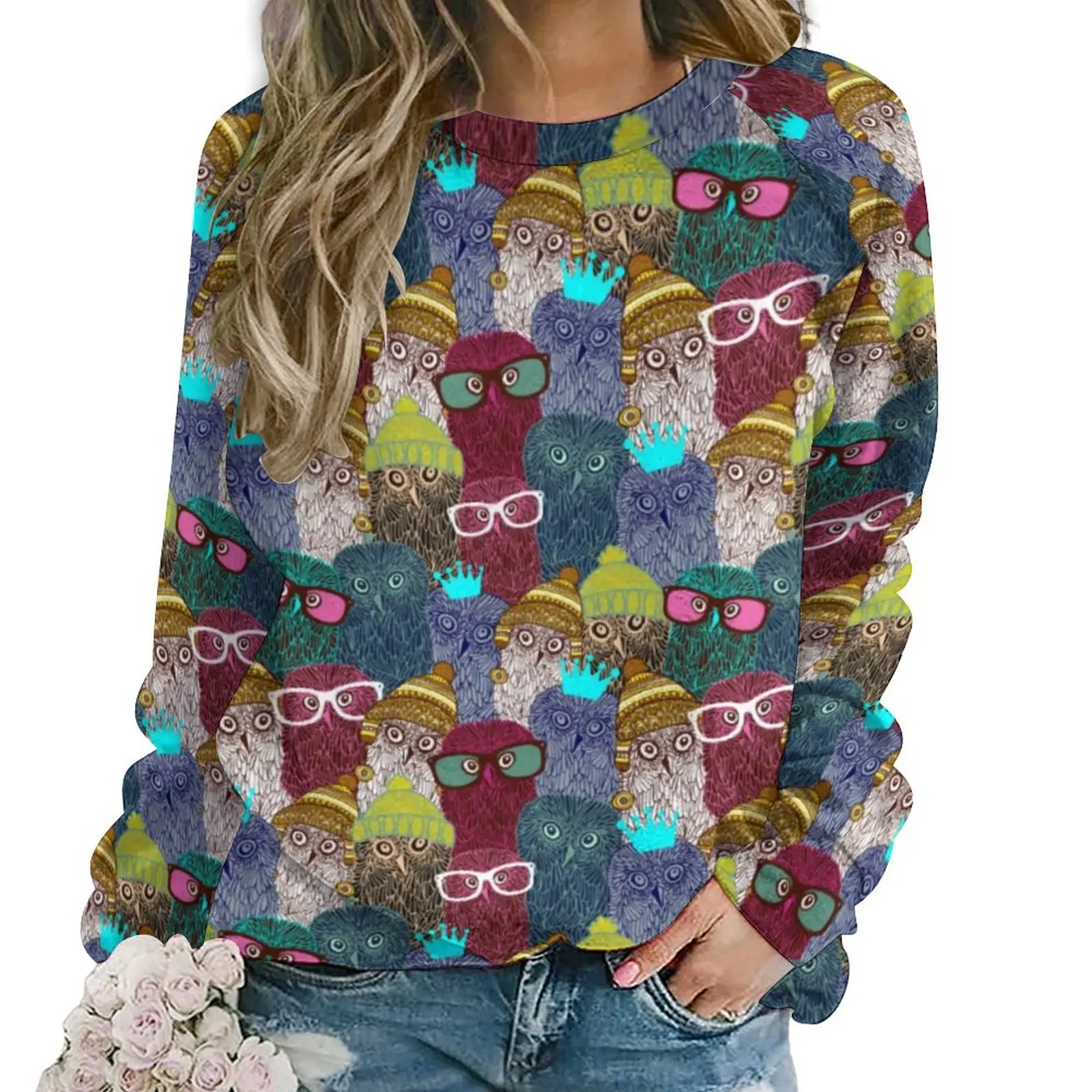 

Owl In Crown Hoodies Women Long-Sleeve Animal Print Retro Casual Hoodie Wholesale Winter Hip Hop Oversize Custom Sweatshirts