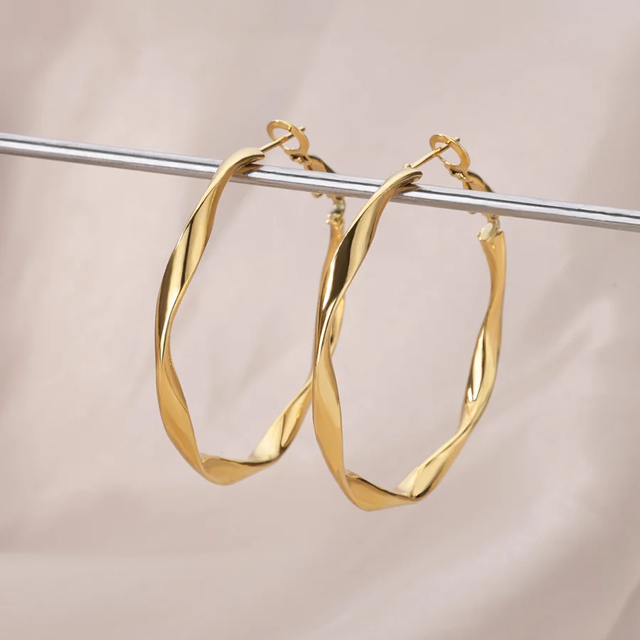 

40-60mm Big Smooth Twisted Circle Hoop Earrings for Women Simple Classic Round Earrings Pendientes Loop Ear Jewelry Brincos Gift