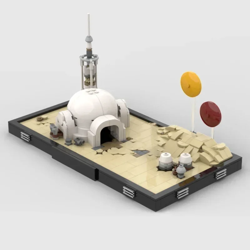 Фото Звездная модель фильма Moc, строительные кирпичи, бинарный закат, диорама в пустыне, технология, модульные блоки, подарок, рождественские игрушки, наборы «сделай сам», сборка №3