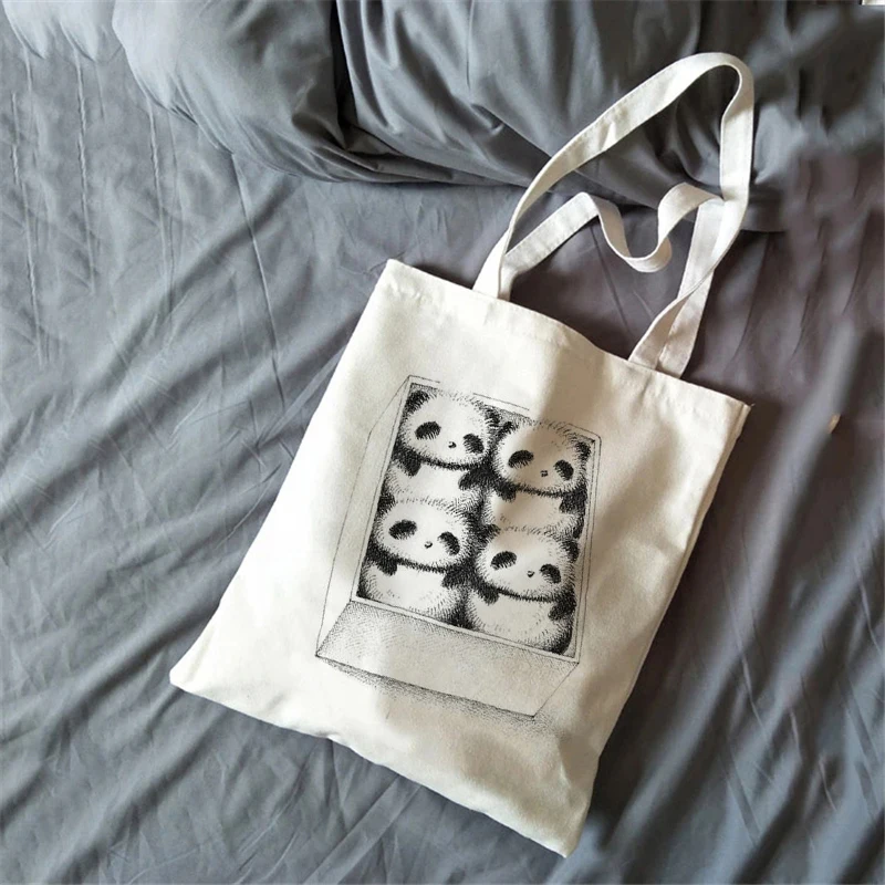 

Ladies Casual Cute Panda Print Tote Bag Shoulder Bag Tote Foldable Shopping Bag Reusable Beach Bag.