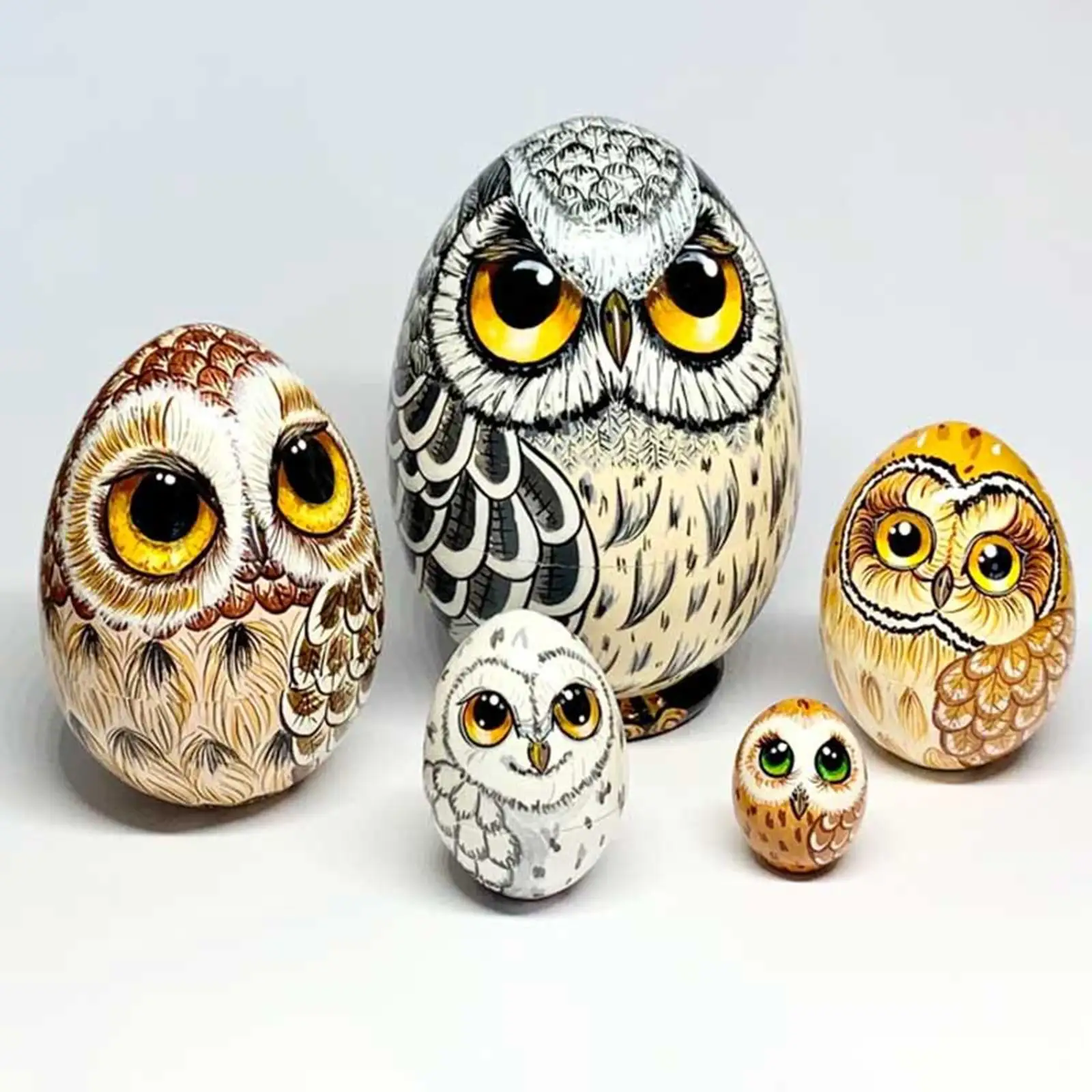

5Pcs Wooden Owl Nesting Dolls Owl Statue Russian Nesting Dolls for Stacking Toy Table Decoration Ornaments Kids Toys