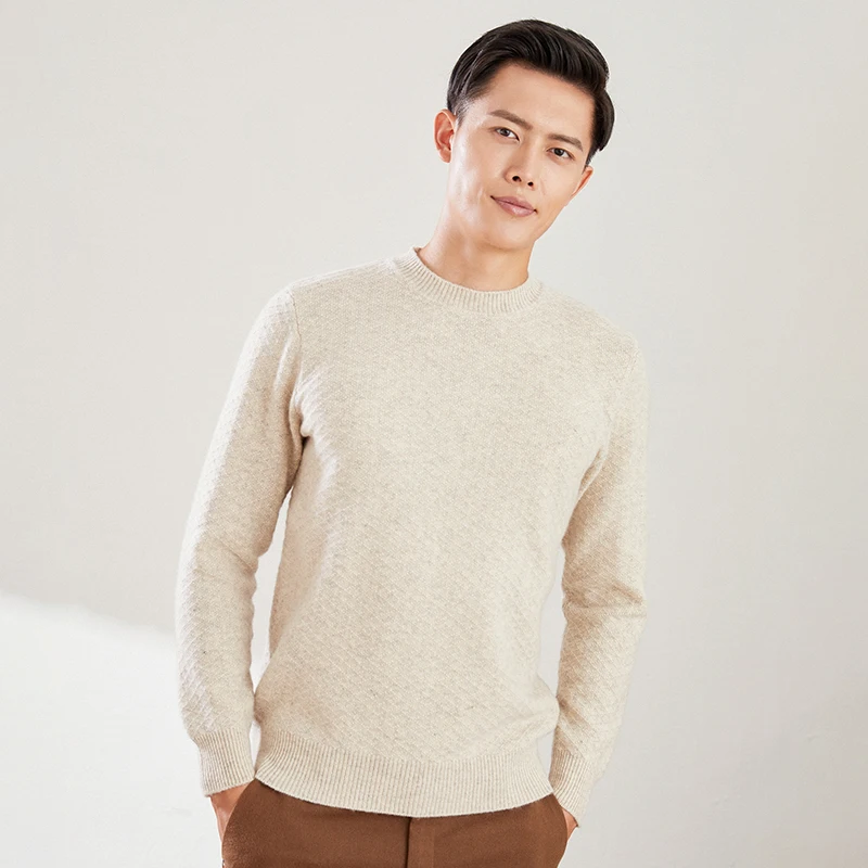 Men's 100% pure wool cashmere sweater round neck fashion knitted pullover autumn and winter casual thick