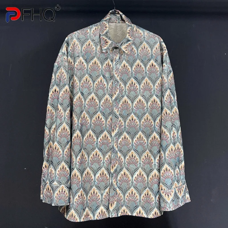 

Тонкая драпировка PFHQ, Осенние популярные рубашки с принтом, мужские кружевные оригинальные дышащие топы с длинным рукавом 21Z2469