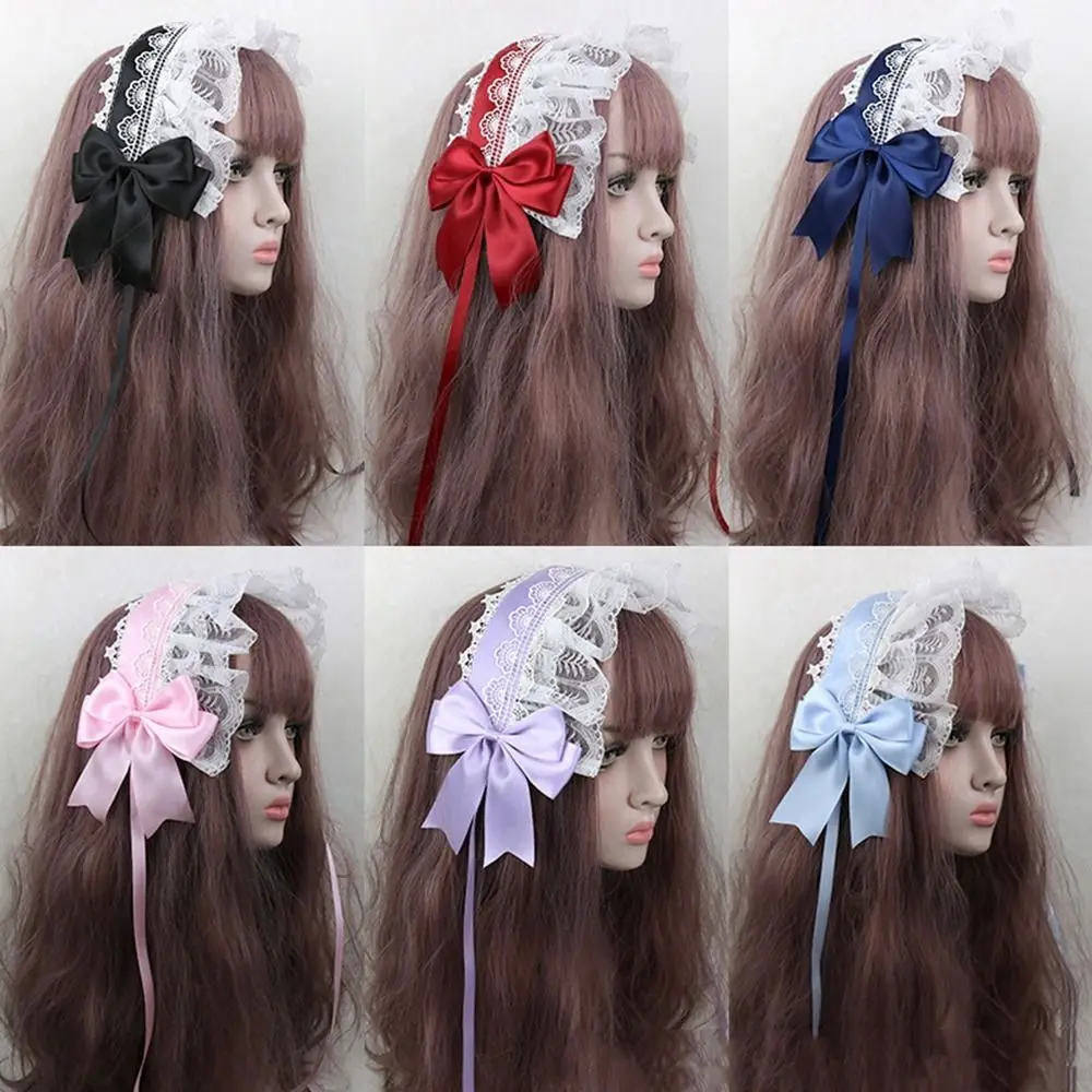 

Gothic Bowknot Hair Hoop Lace Ribbon Lace Headband Vintage Headwear for Maid Cosplay Women