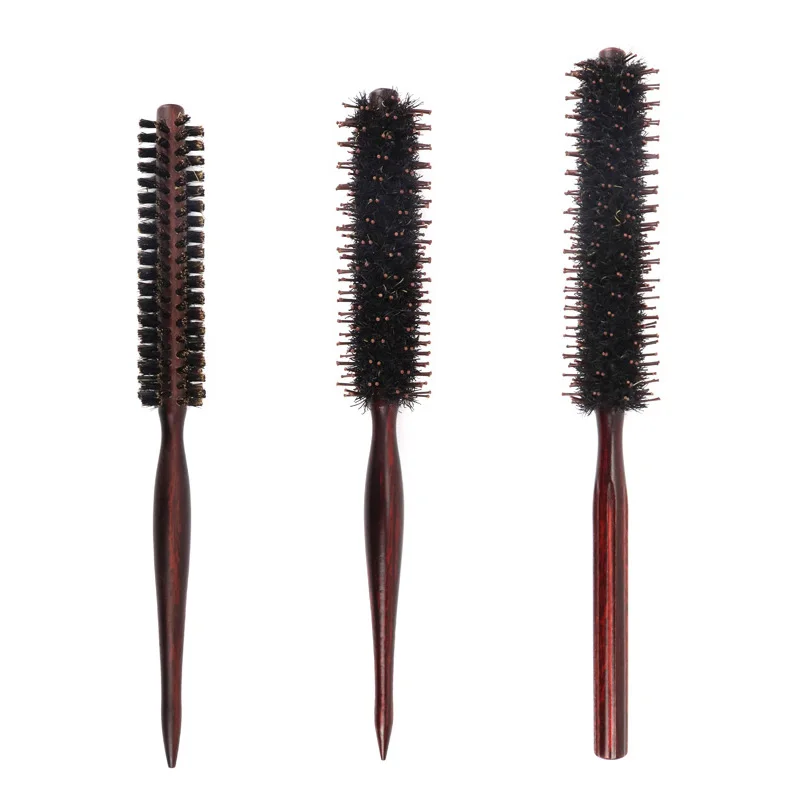 

3 Types Boar Bristle Curly Hair Combs With Natural Wood Handle Round Barrel Blowing Curling Hairbrush Styling Tool