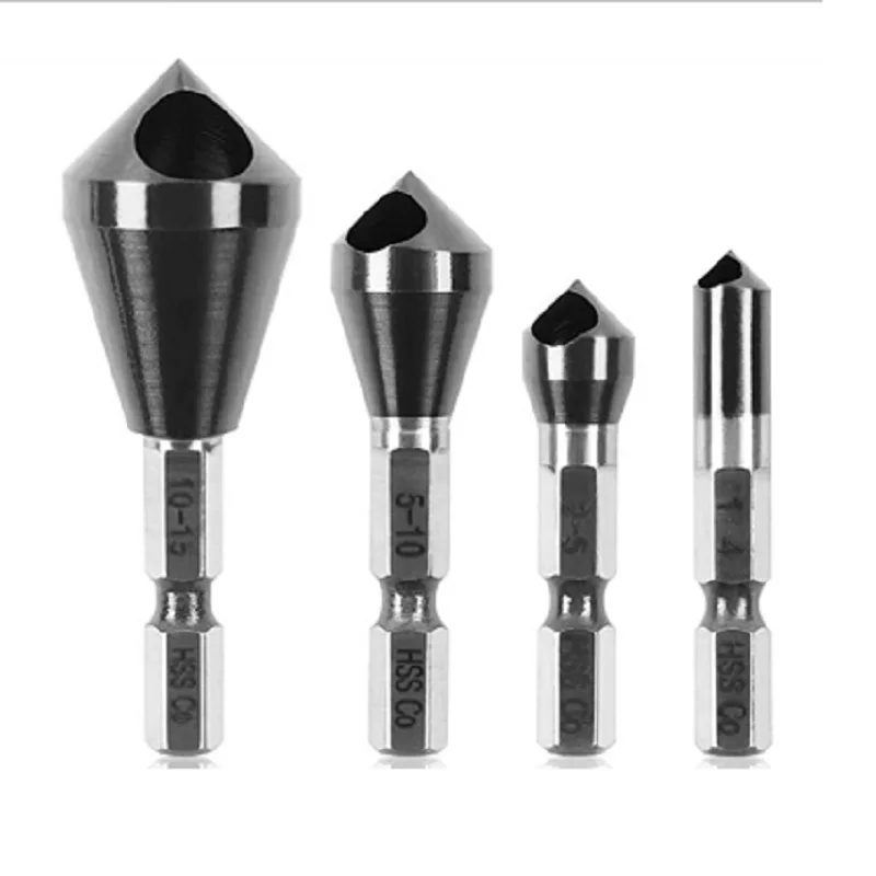 4Pcs Countersink Drill Bits Set HSSCO M35 Cobalt Deburring 90 Degree Chamfer Chamfering Hole Type Cutter(1-4 2-5 5-10 10-15)