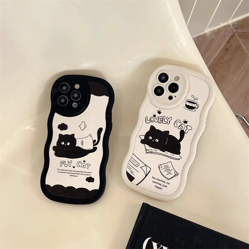 

Wave Edge Lovely Reading Flight Cat Phone Case Cover for IPhone 14 Plus 11 12 13 14 Pro Max Shockproof Cases for IPhone 14 Case