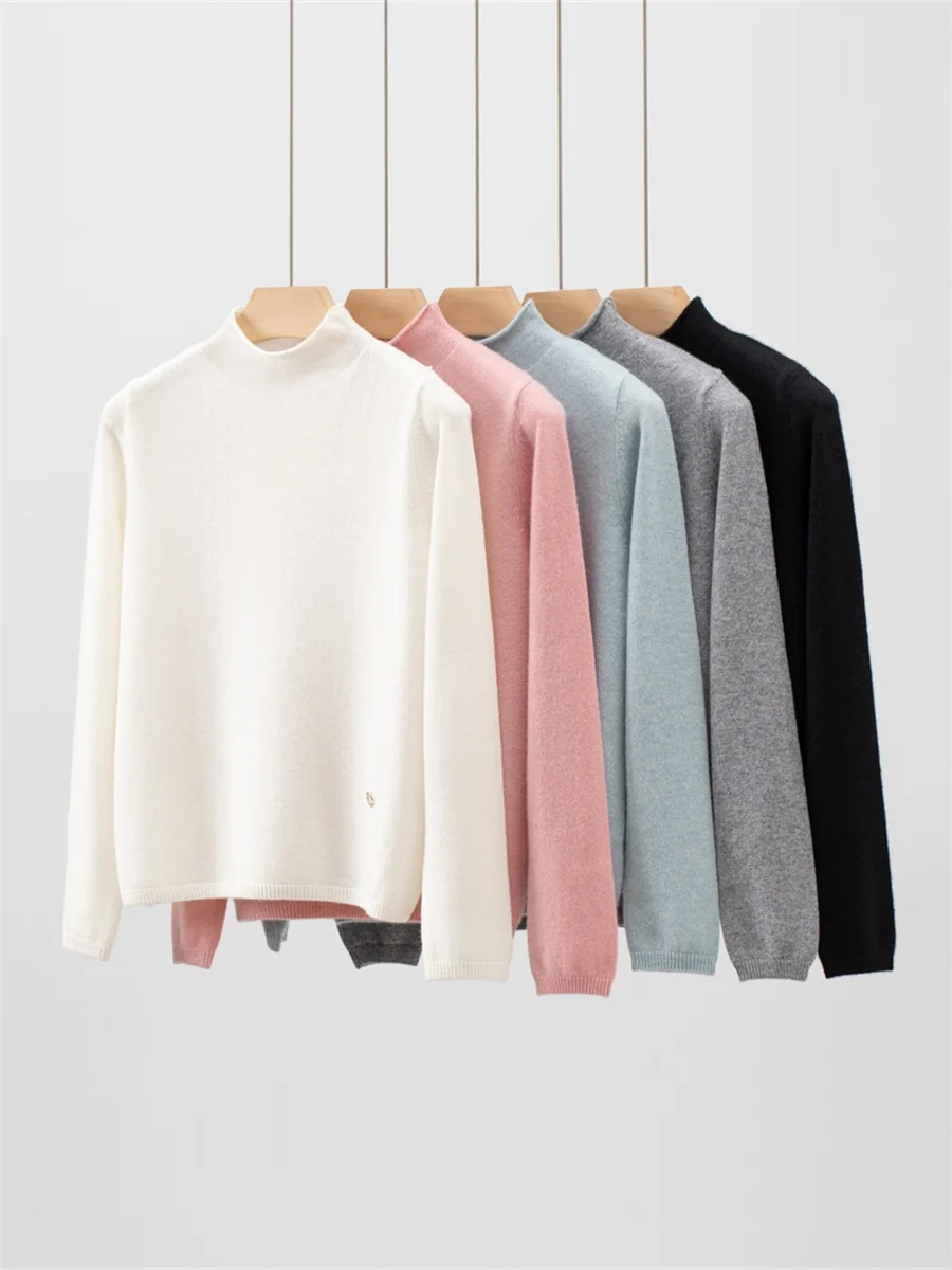 Металлические аксессуары женские вязаные пуловеры с воротником-стойкой