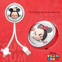 disney three in one data cable fast charge retractable for apple android 3 in 1 charging wire cute car assessoires interior