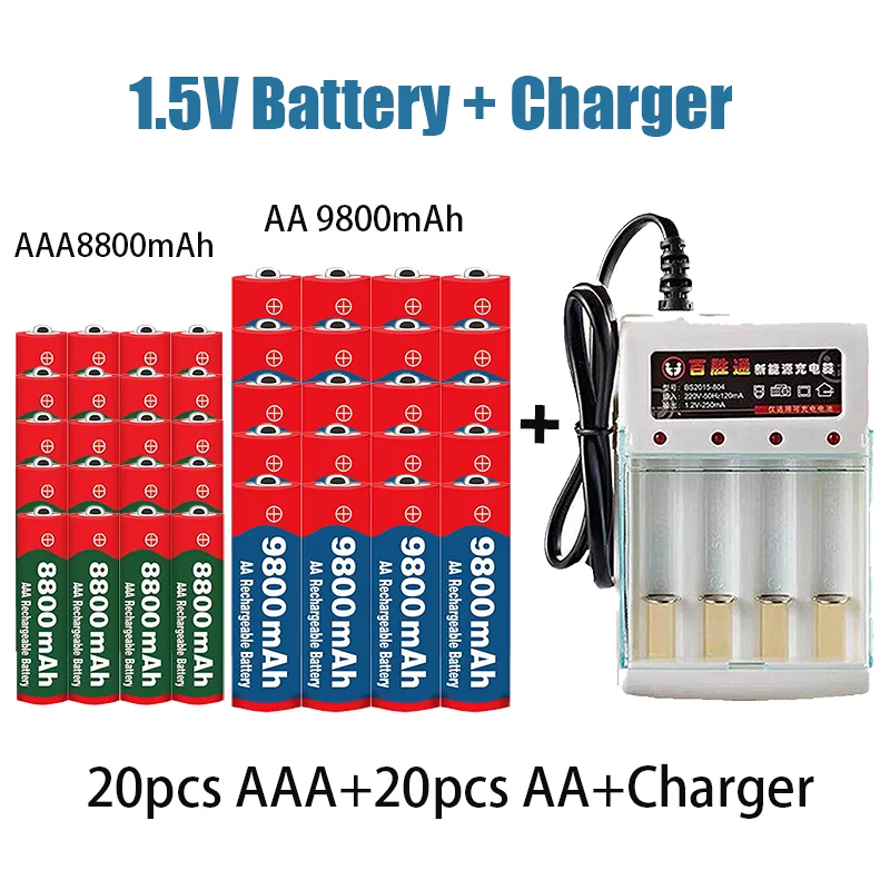 

100% Original 1.5V AAA8800mAh+AA9800mAh Rechargeable battery NI-MH 1.5V battery for Clocks mice computers toys so on+Charger