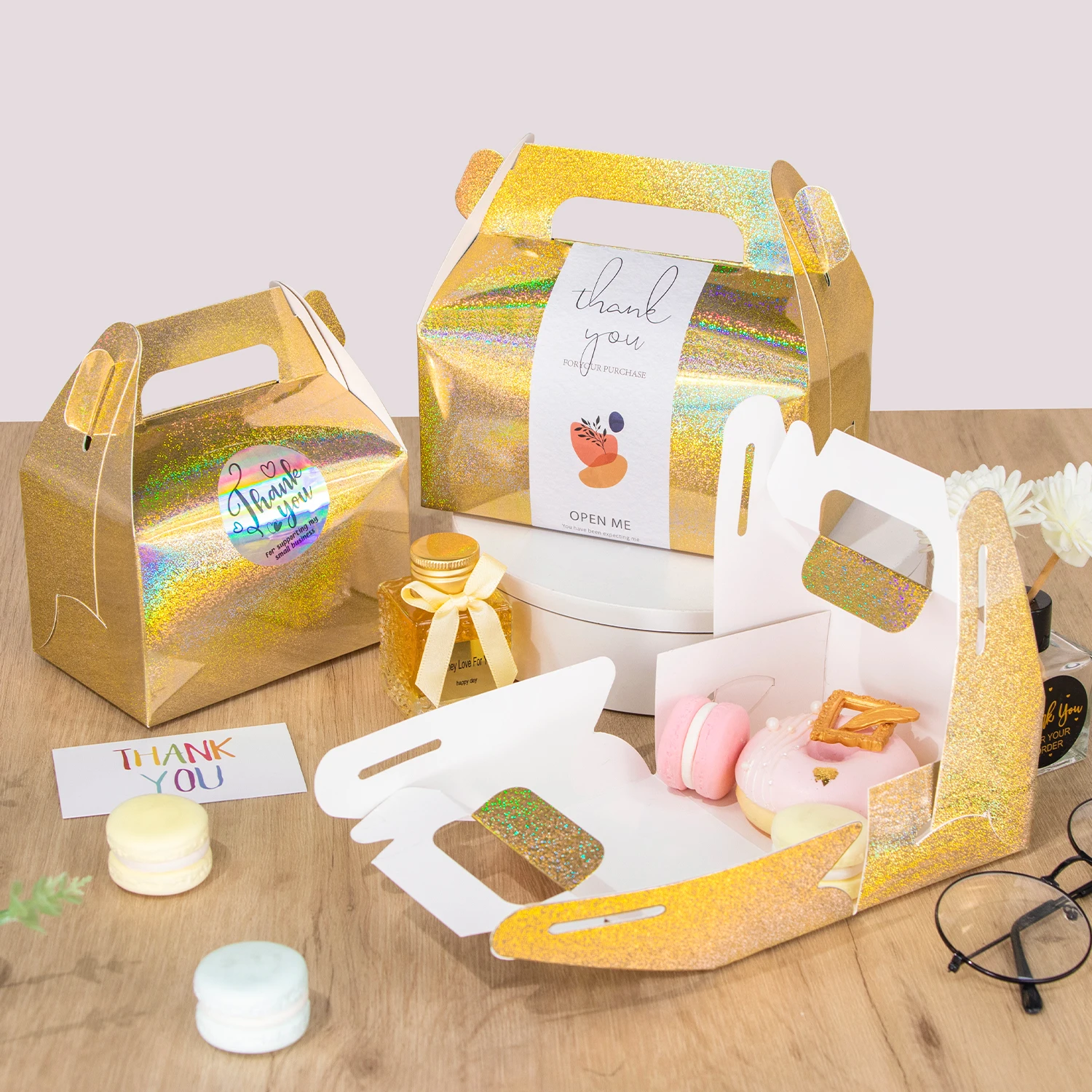 

color holographic gift box golden cake packaging box color gable gift box brown candy gift box pink dessert packaging wedding bi
