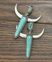 vintage plated s925 silver turquoise ox horn earrings european and american national style creative ox head earrings