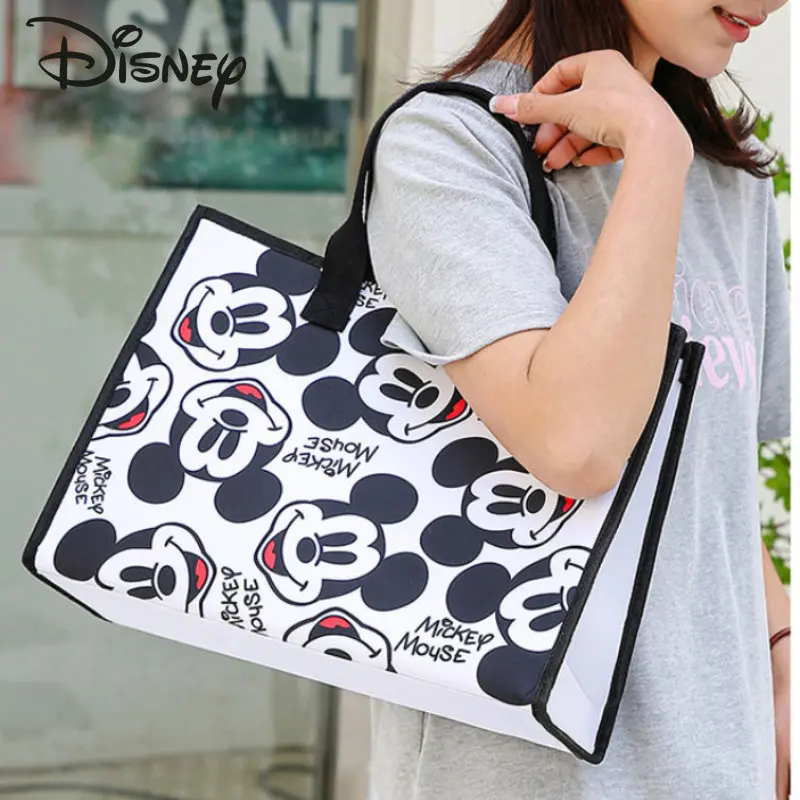 Disney Mickey New Women's Shoulder Bag Fashion High Quality Handbag Cartoon Casual Large Capacity Environmental Shopping Bag
