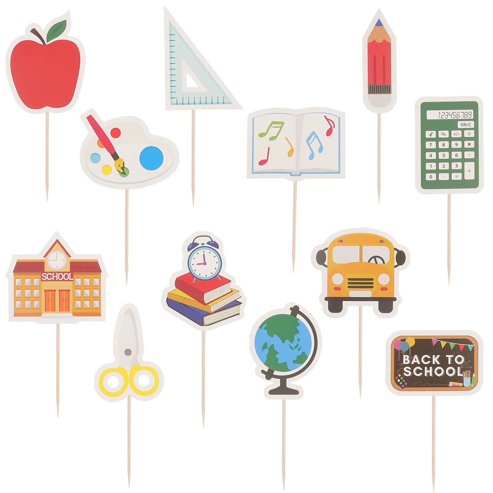 

School Cake Party Topper Cupcake Supplies Decoration Kids Pick Classroom Dessert Appetizer Decor Day Picks First Sticks