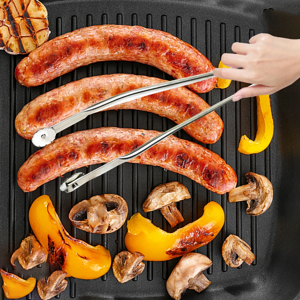 Поворотные щипцы для барбекю и сосисок кухонные из нержавеющей стали