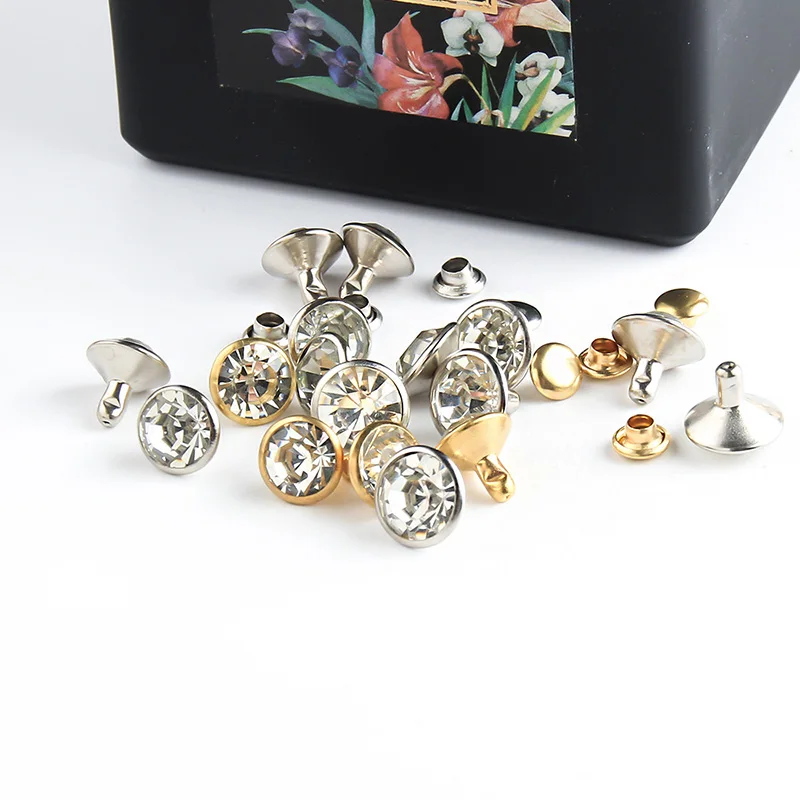 

10Set Rhinestone Crystal Tube Rivets Gold Silver DIY Craft Garment Bag Leather Decor Diamante Stud Sewing Glass Drill Nail
