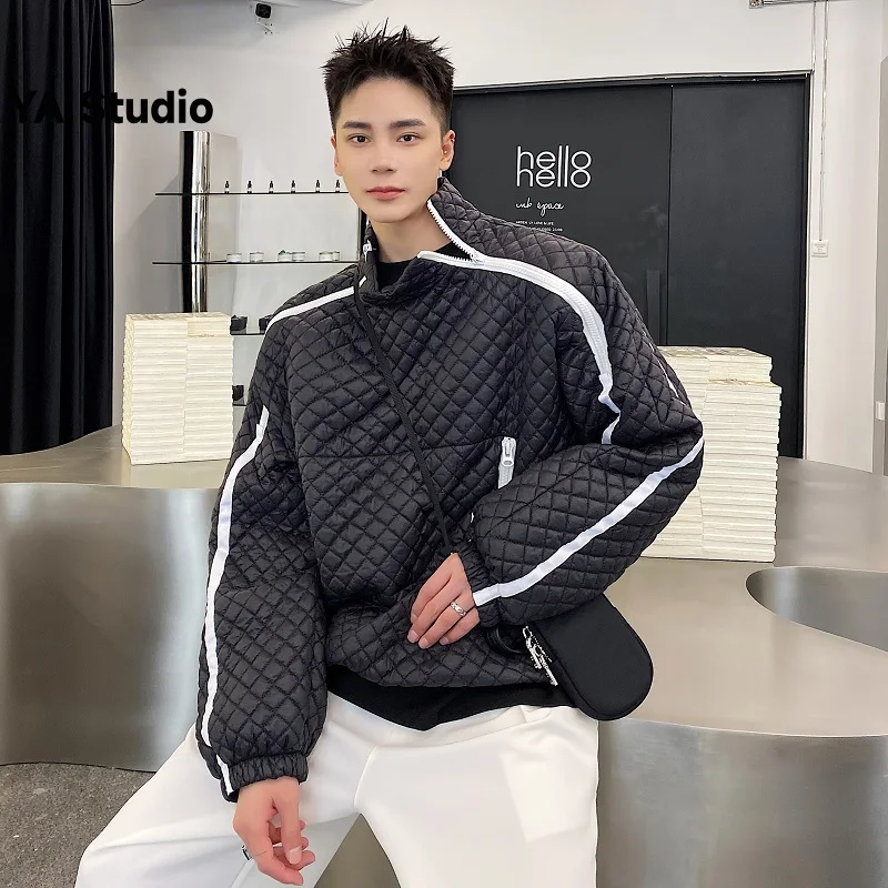 

[YA Studio] 2023 New Male Winter Thickened Diamond-shaped Double Open Zipper Stand Collar Pullover Cotton-padded Jacket Casual