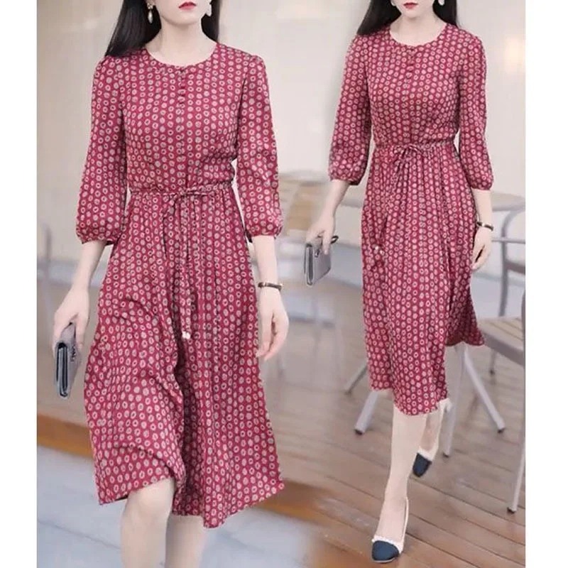 Женское весеннее платье из чистого хлопка новинка 2024 красное элегантное с