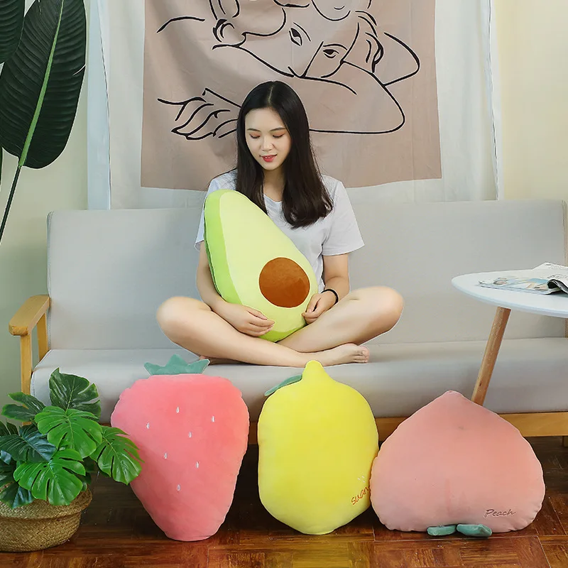 

Children's Ins Plush Toy Fruit Pillow Avocado Stuffed Doll Sofa Living Room Peach Strawberry Cushion Room Decoration Photo Props