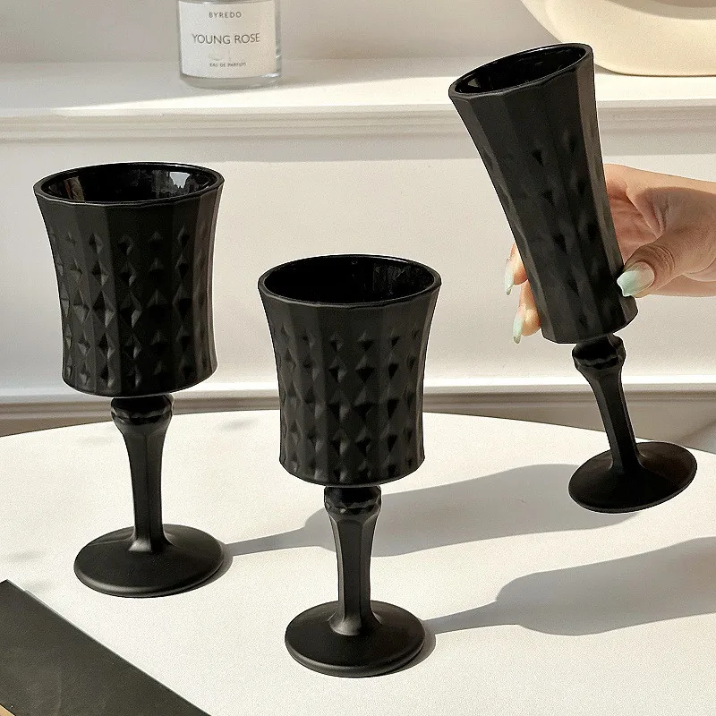 Винтажная черная чашка матовый бокал для красного вина черный набор посуды