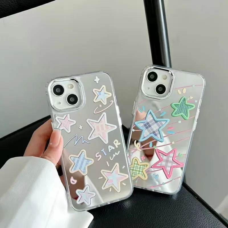 

Korea Y2K Star Mirror Case Cover For iphone 11Promax 11 12 13Pro Protective Funda Capa Case For iphone 14Plus 11 14Pro 13Promax