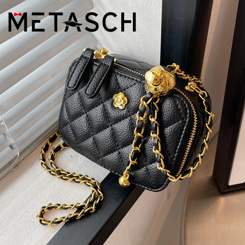 

METASCH New Summer Women Bag 2022 Fashion Chain Shoulder Rhombic Lattice Knitting Versatile Messenger Bag Crossbody Bag Box Bag