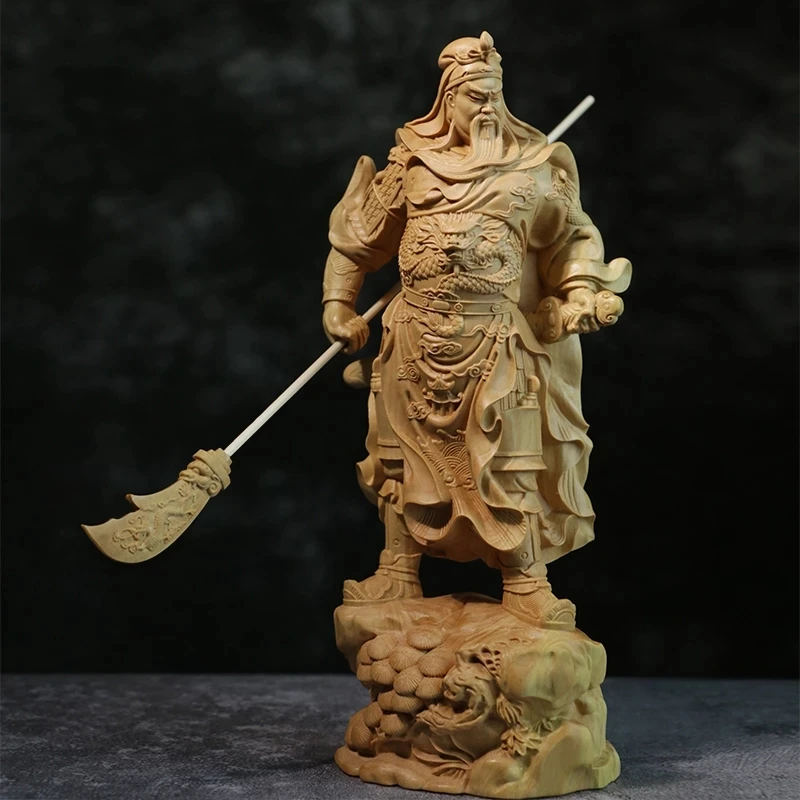 

20cm Standing Guanyu Wood Statue Chinese Boxwood Feng Shui Collection Wealth God Guan Gong Home Decor