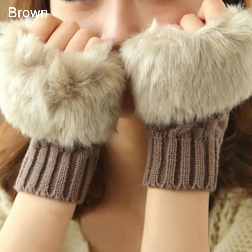 

Winter Faux Woolen Plush Exposed Finger Touch Screen Glove Wrist Guard Knitted Gloves Half Finger Mitten Thick Warmer