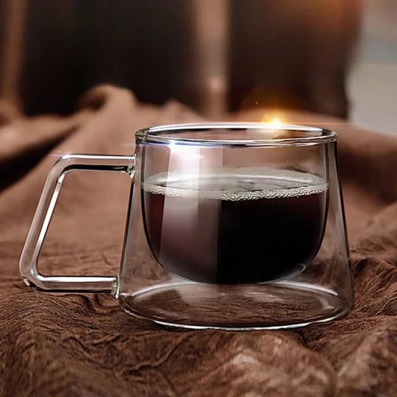 

200 мл прозрачная стеклянная кофейная кружка с двойными стенками и ручкой, термостойкая чашка для эспрессо, чашка для латте, капучино, чая, воды, завтрак