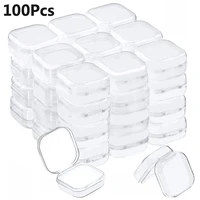 100pcs small boxes square transparent plastic box jewelry storage case finishing container packaging storage box for earrings