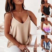 2022 summer womens sexy apricot sexy metal sling top printing ladies tops casual camis tank v neck ombre tie dye