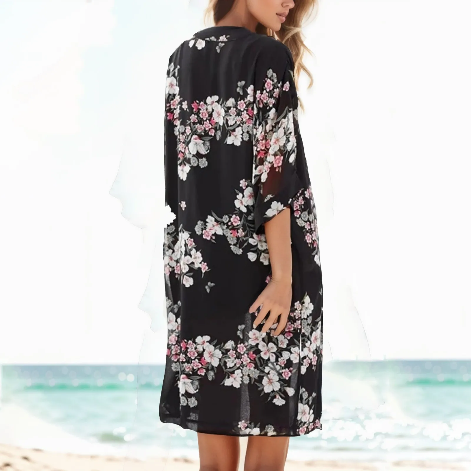 

Накидка для плавания, женская шифоновая блузка, семейная пляжная блузка с принтом листьев, шаль, свободная Гавайская верхняя одежда, блузка, пляжная одежда