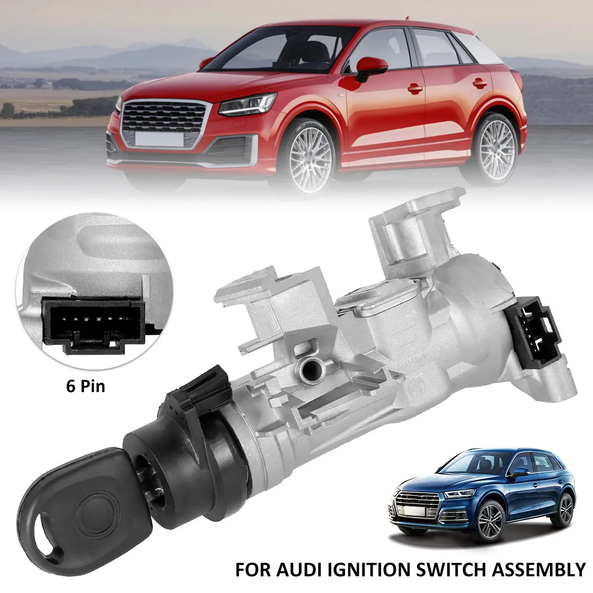 

new 6-Pin Ignition Starter Switch Steering Lock Barrel Housing Compatible with A1 A3 Q3 Durable Aluminum Alloy Car Ignition
