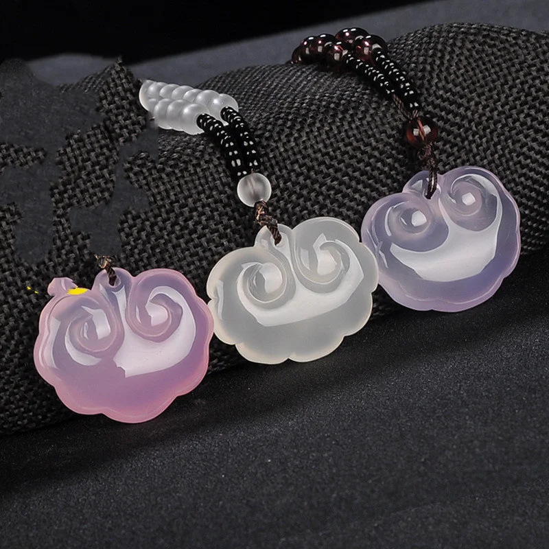 

Hot selling natural hand-carved White Chalcedony Peaceful Ruyi Lock Three Colors Necklace pendant fashion Men Women Luck Gifts