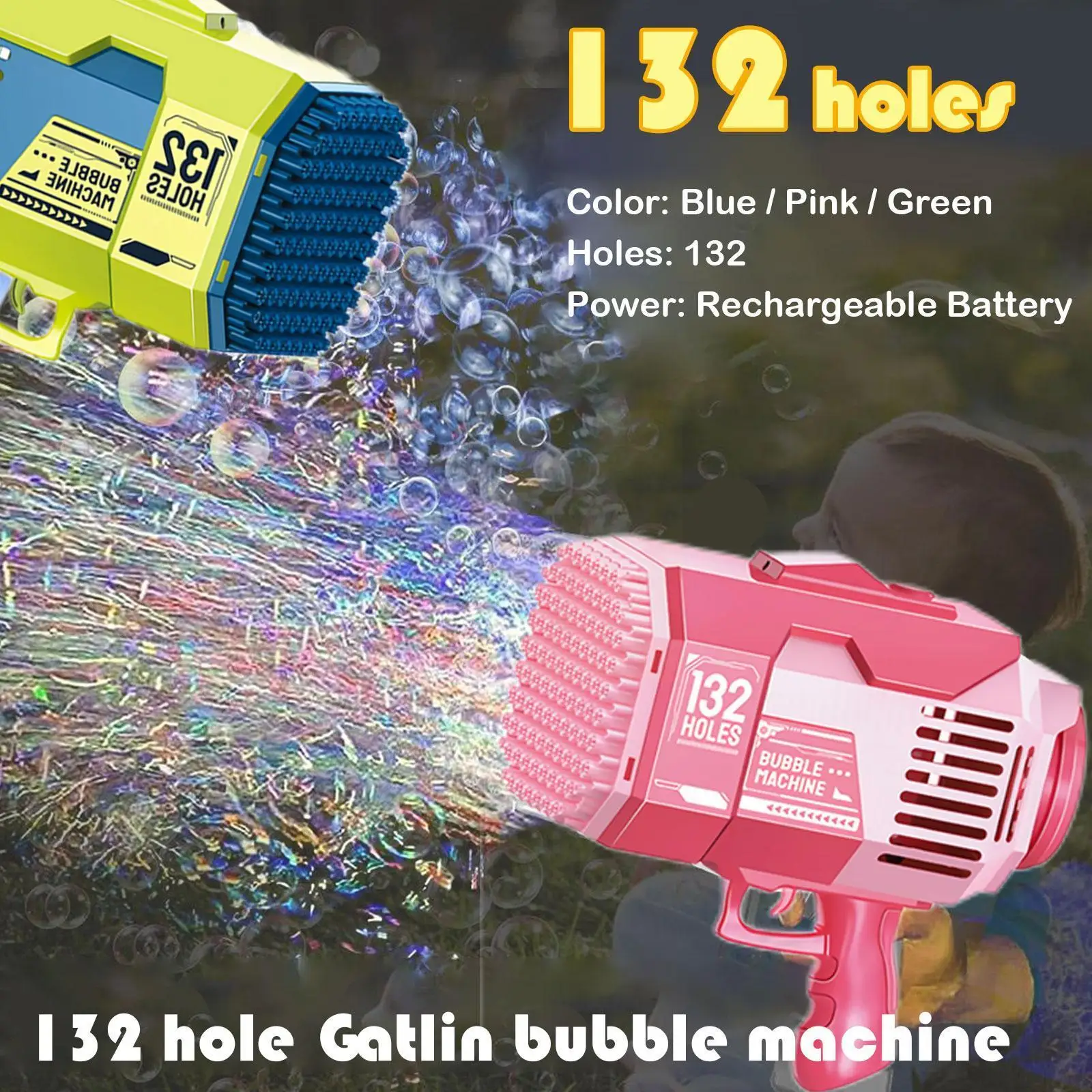 

Soap Magic Bubbles Gun Rocket 132Holes Bubbles Machine Gun Launcher Automatic Blower Soap Bubbles Toys For Kids Children Gi F3W6
