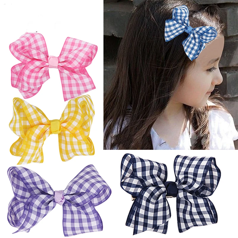 

1Pcs Cute Baby Girls Bow Hair Clips Plaid Print Lattice Colorful Children Hairpins Kids Barrettes Fashion Hair Accessories Gifts
