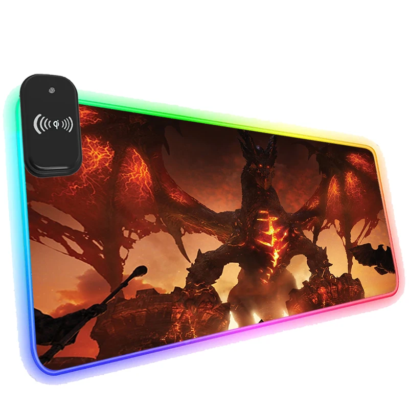 

World of Warcraft Phone Wireless Charging RGB Mouse Pad XXL With Backlight Anime Speed Mats Keyboard Mat Cool Computer Mousepad