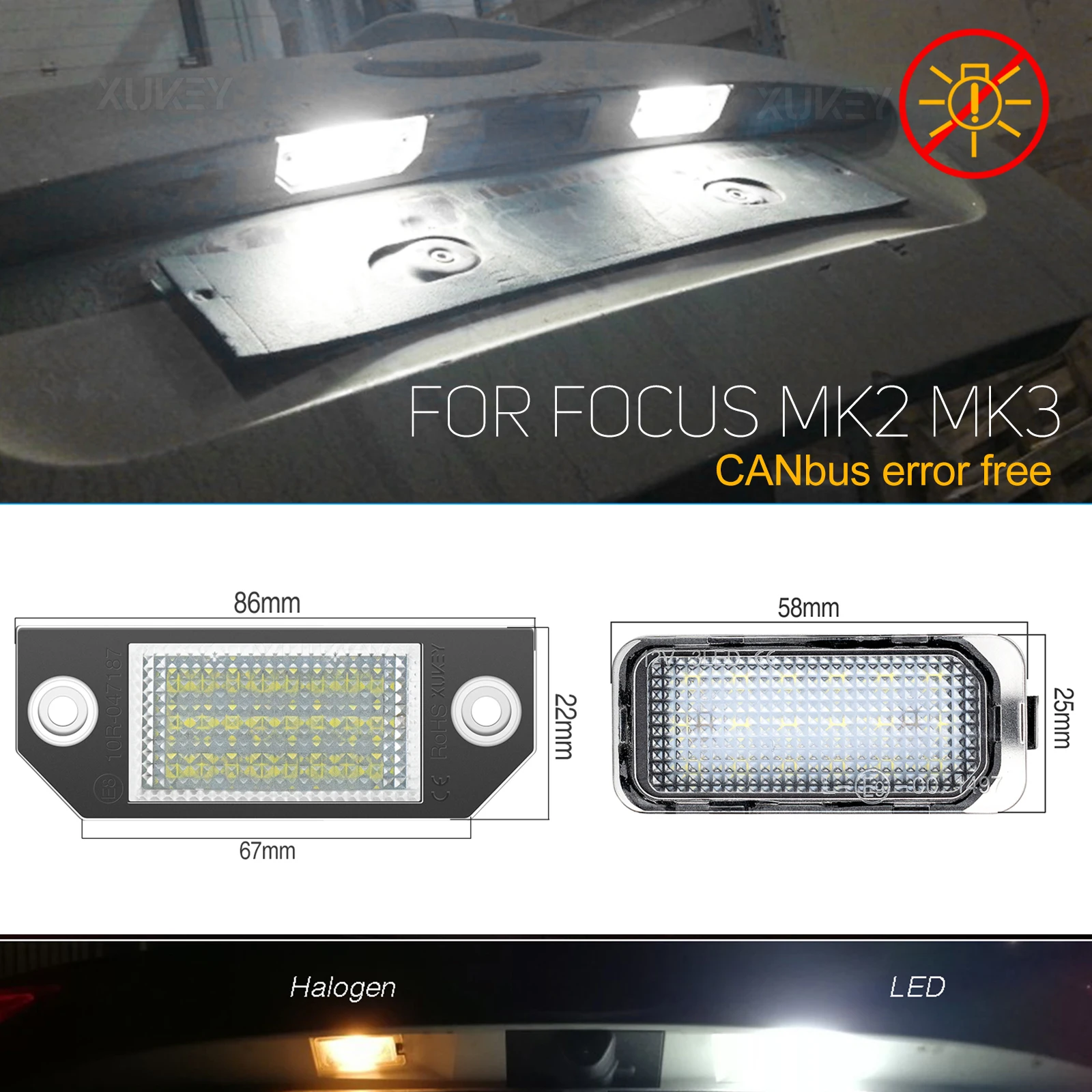 

License Plate Lights LED White Lamps for Ford Focus MK2 MK3 03-on Number Plate Assemblies Bulbs No Error Code CAN-bus Plug Play