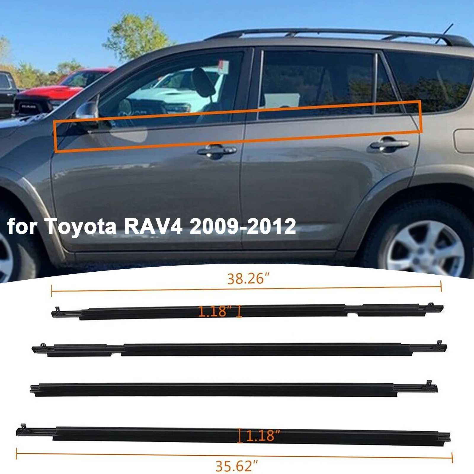 

4Pcs/set Car Door Window Glass Sealing Strip Waterproof Pressure Sealant Strip Fit for Toyota RAV4 2009-2012