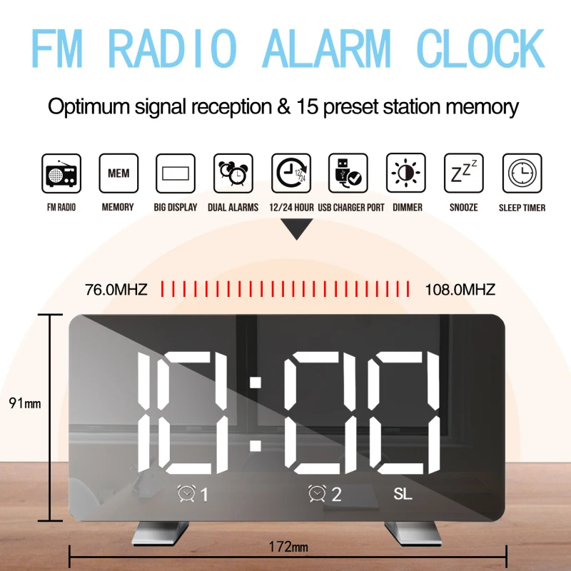 

5v1a New Led Radio Alarm Clock Fashion Wireless Speaker Smart Home Snooze Electronic Clock High Quality 15 Channels