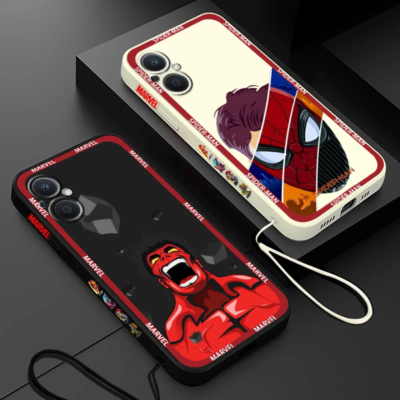 

Marvel SpiderMan Hulk hero OPPO Phone Case For Find X5 X3 X2 Lite Pro Neo A5 A53 A94 4G 5G Liquid Left Rope Soft Cover