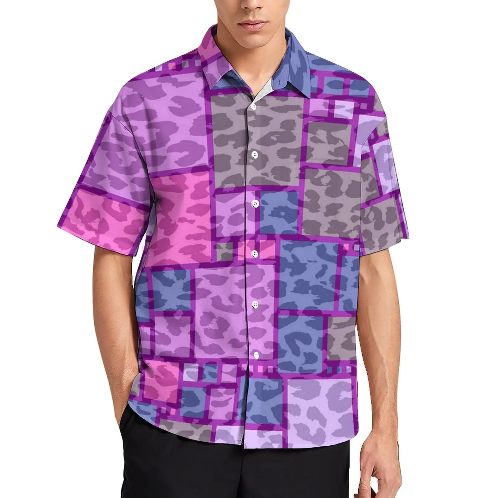 

Retro Square Beach Shirt Men Leopard Print Casual Shirts Hawaii Short Sleeve Graphic Trendy Oversize Blouses Gift