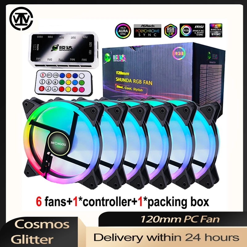 IWONGOU Вентилятор RGB Регулировка PWM 120 мм ПК Компьютерный Кулер Argb Case Для Двойное