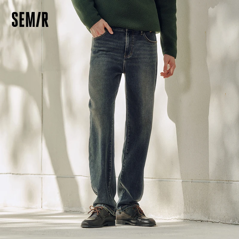 Фото Джинсы Semir Senrou, мужские джинсы с усами в стиле ретро, прямые брюки, новинка зимы 202, длинные брюки, эластичная мужская одежда №1