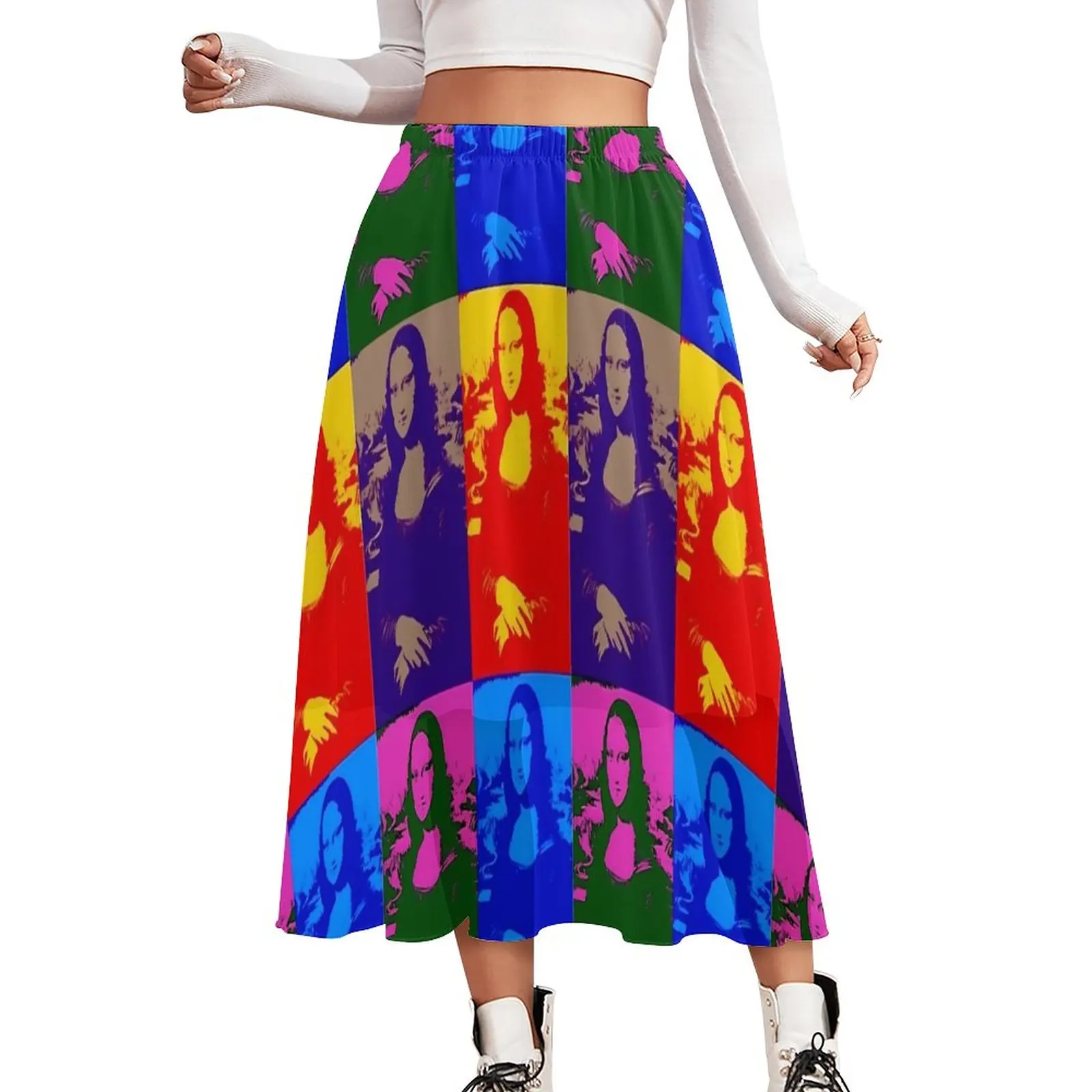 

Юбка-трапеция Женская в Корейском стиле, модная длинная юбка в стиле ретро, с забавным принтом Моны Лизы, одежда в стиле оверсайз