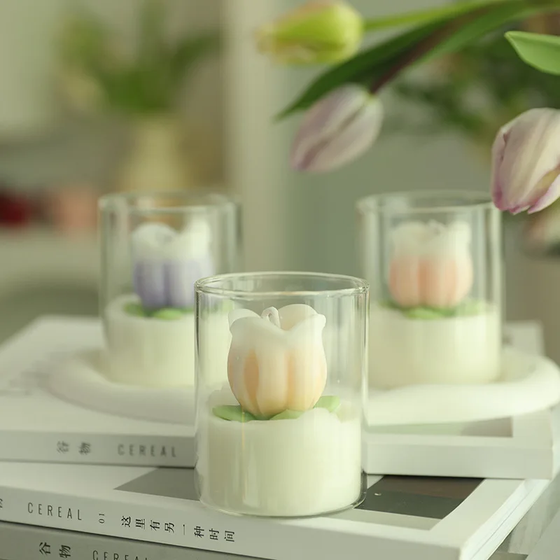 

Tulip Flower Shape Scented Candle Paraffin Wax Aromatic Candle Wedding Gift Party Home Decoration Cute Candles