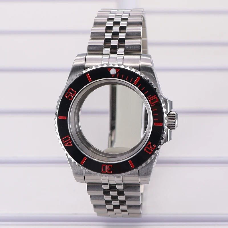 Мужские часы 40 мм брикет 20 5-звеньевой браслет с красной рамкой и сапфировым