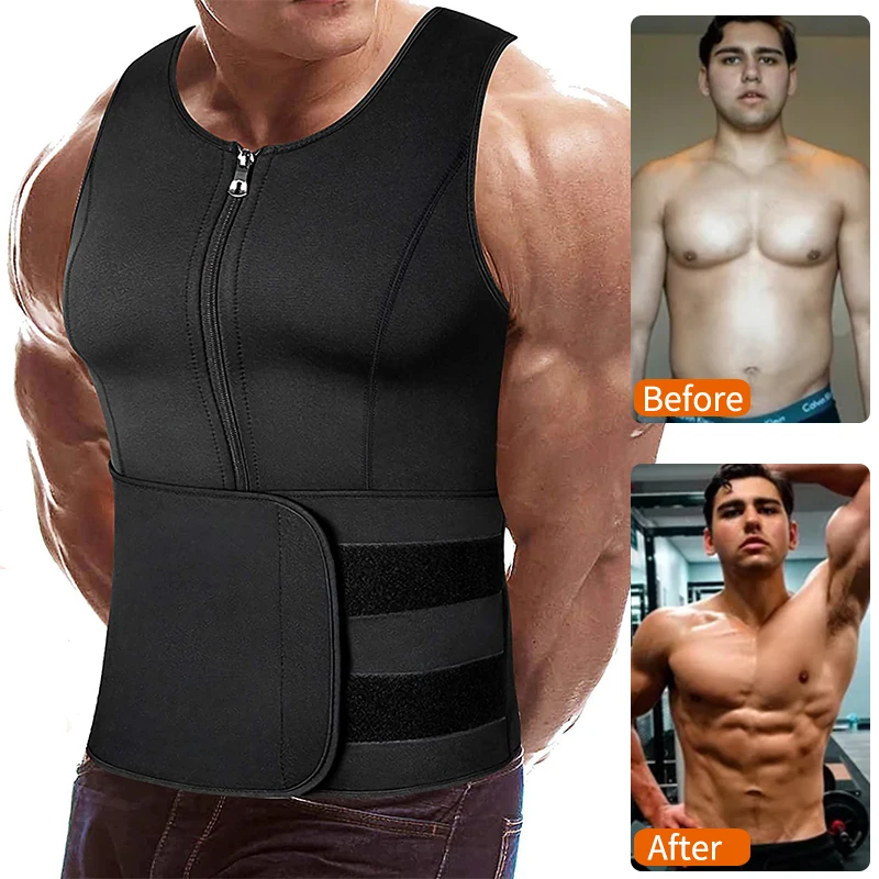 

Men's Sauna Sweat Shirt High Compression Modeling Strap Fajas Fitness Abdomen Body Shaper Tops Slimming Belt Waist Trainer Vest