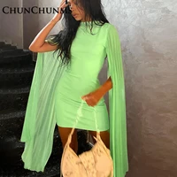 2022 trend design pleated long sleeve dress for women summer runway look elegant party robes prom evening sexy dresses female