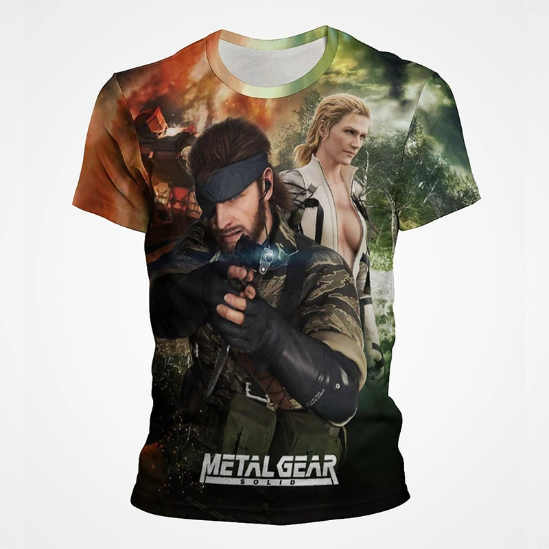 

Футболка Мужская/Женская однотонная с 3D-принтом, модная тенниска с коротким рукавом, с металлическим ремешком, модная уличная одежда, игровой стиль MGS